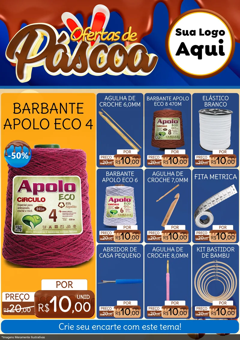 Modelo de Encarte para Encarte A4 Vertical com o tema Ofertas de Páscoa para Armarinho e Aviamentos