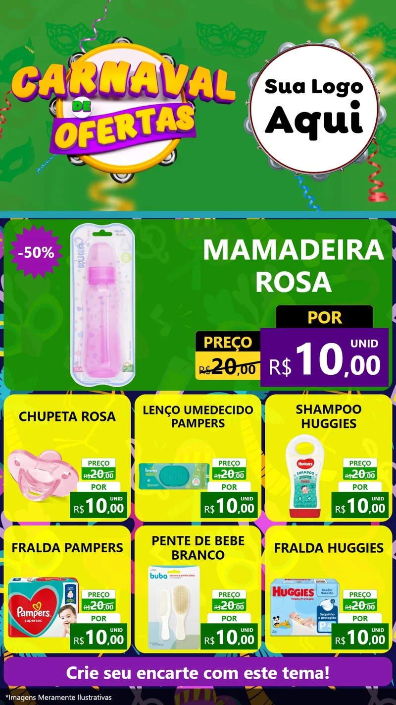 Modelo de Rede Social para Stories com o tema Carnaval de Ofertas para Bebês