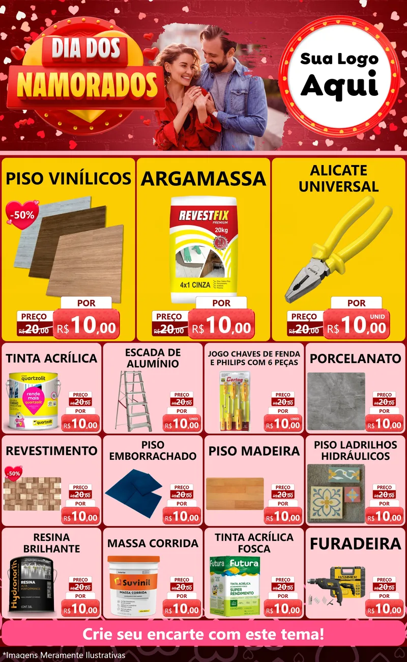 Modelo de Encarte para Encarte Grande com o tema Dia Dos Namorados para Material para Construção