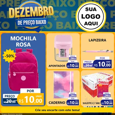 Modelo de Rede Social para Feed Facebook com o tema Dezembro de Preço Baixo para Papelaria