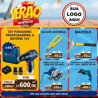 Modelo de Rede Social para Feed Facebook com o tema Verão de Ofertas para Maquinas e Ferramentas