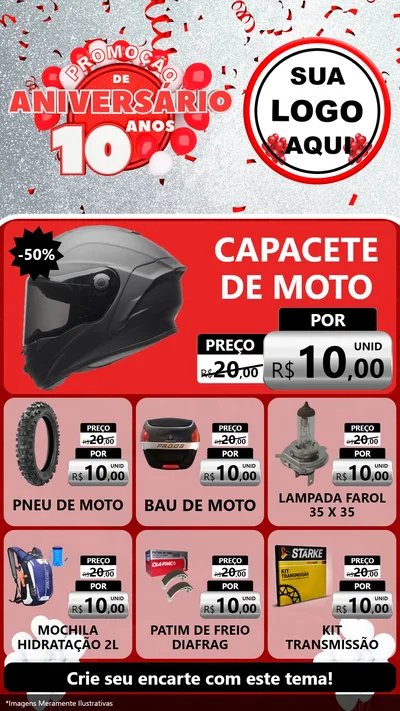 Modelo de Rede Social para Stories com o tema Promoção de Aniversário - 10 Anos para Moto peças