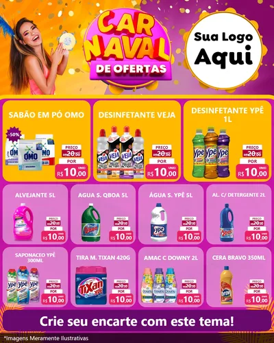 Modelo de Rede Social para Feed Instagram com o tema Carnaval de Ofertas para Produtos de Limpeza