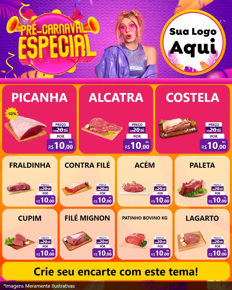 Modelo de Rede Social para Feed Instagram com o tema Pré-Carnaval Especial para Açougue