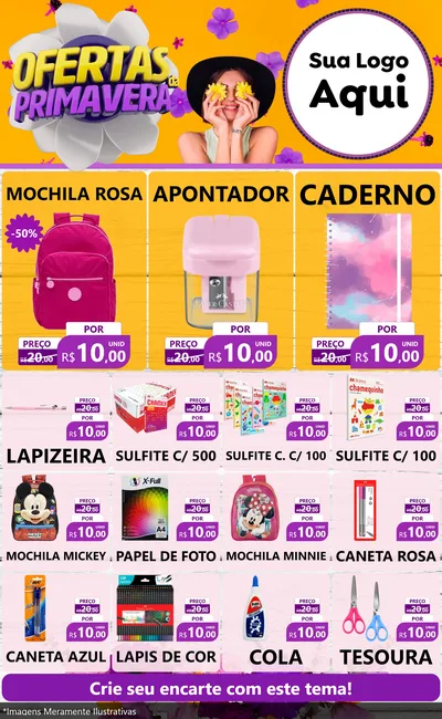 Modelo de Encarte para Encarte Grande com o tema Ofertas Da Primavera para Papelaria
