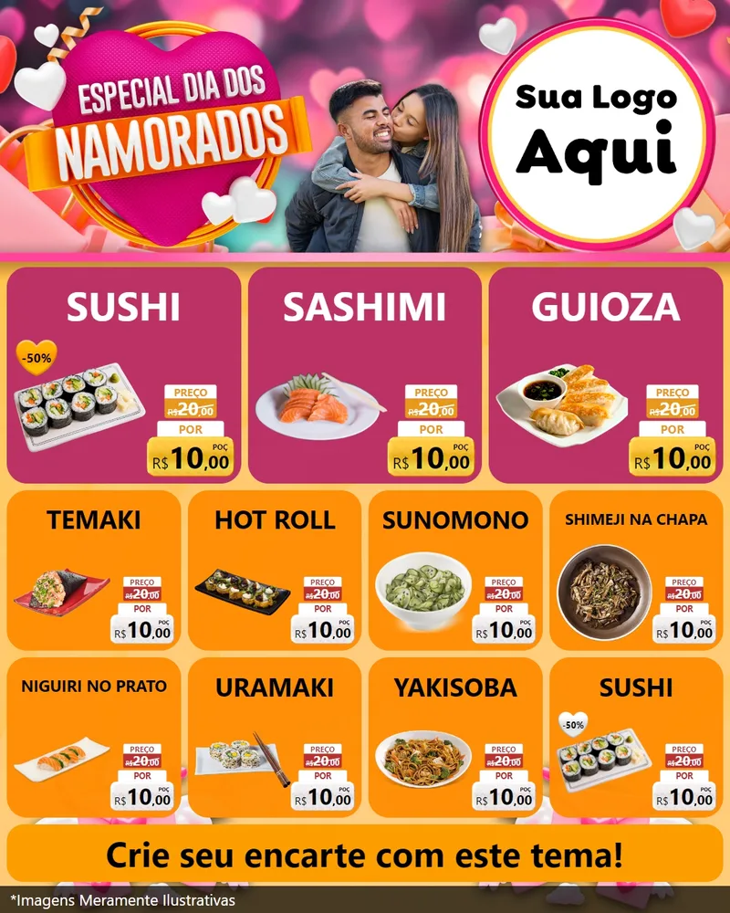 Modelo de Rede Social para Feed Instagram com o tema Especial Dia dos Namorados para Comida japonesa