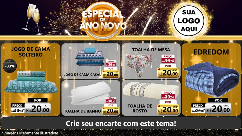Modelo de TV para TV Horizontal com o tema Especial de Ano Novo para Cama, Mesa e Banho