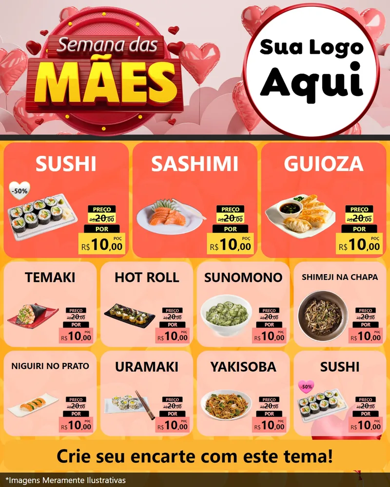 Modelo de Rede Social para Feed Instagram com o tema Semana das Mães para Comida japonesa