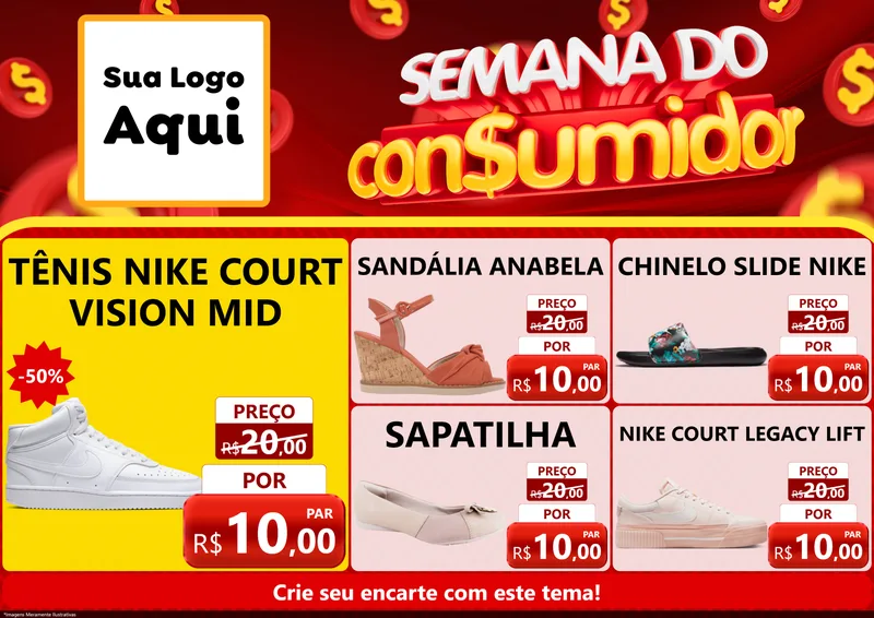 Modelo de Encarte para Encarte A4 Horizontal com o tema Semana do Consumidor para Calçados