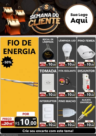 Modelo de Encarte para Encarte A4 Vertical com o tema Semana do Cliente para Materiais Elétricos