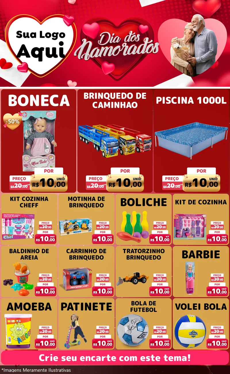 Modelo de Encarte para Encarte Grande com o tema Dia Dos Namorados para Brinquedos