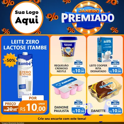 Modelo de Rede Social para Feed Facebook com o tema Janeiro Premiado para Frios e Laticínios