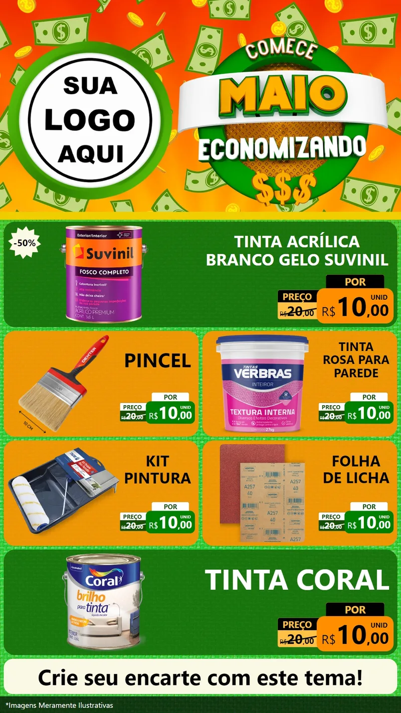 Modelo de TV para TV Vertical com o tema Comece Maio Economizando para Tintas e Ferramentas