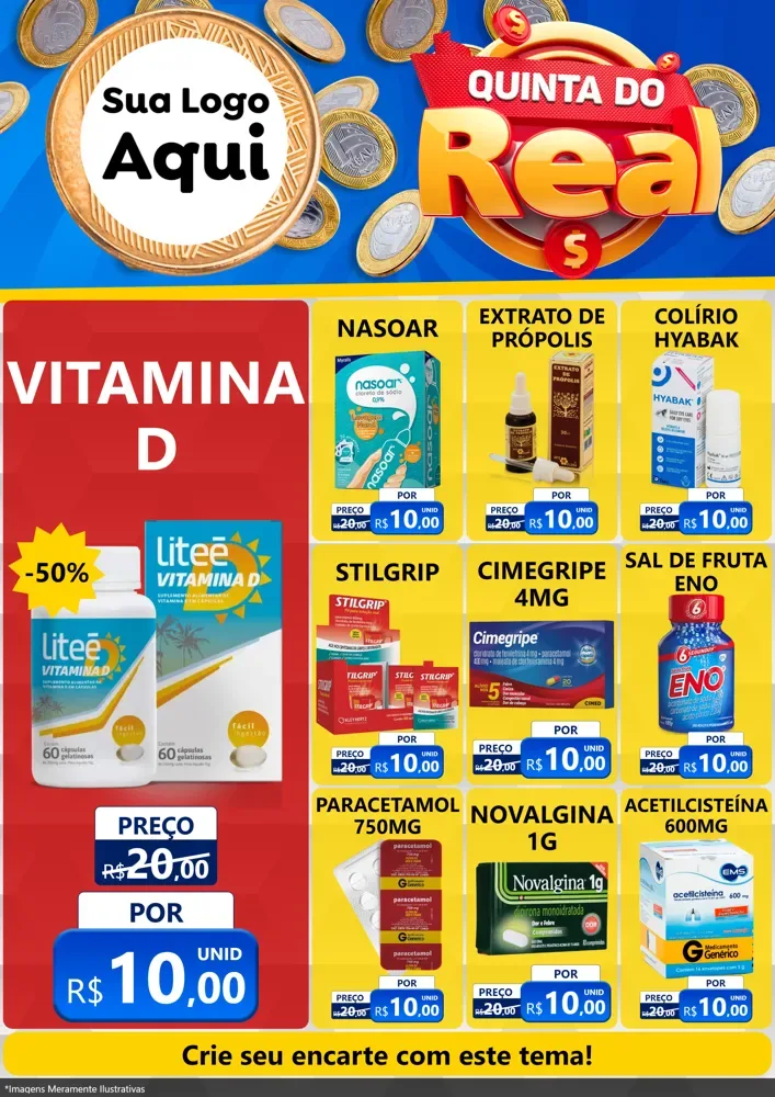 Modelo de Encarte para Encarte A4 Vertical com o tema Quinta do Real para Farmácia