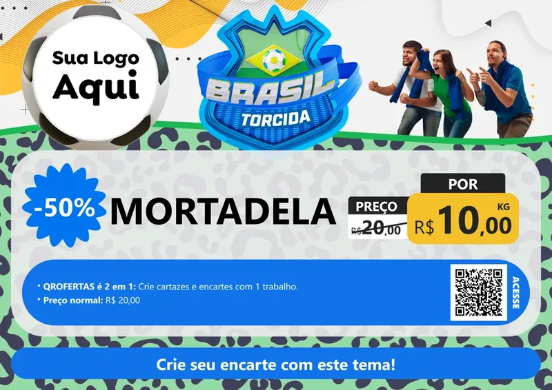 Modelo de Cartaz para Cartaz A4 Horizontal com o tema Brasil Torcida - Copa para Frios e Laticínios