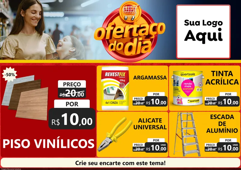Modelo de Encarte para Encarte A4 Horizontal com o tema Ofertaço Do Dia para Material para Construção