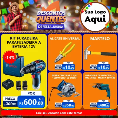 Modelo de Rede Social para Feed Facebook com o tema Descontos Quentes de Festa Junina para Maquinas e Ferramentas