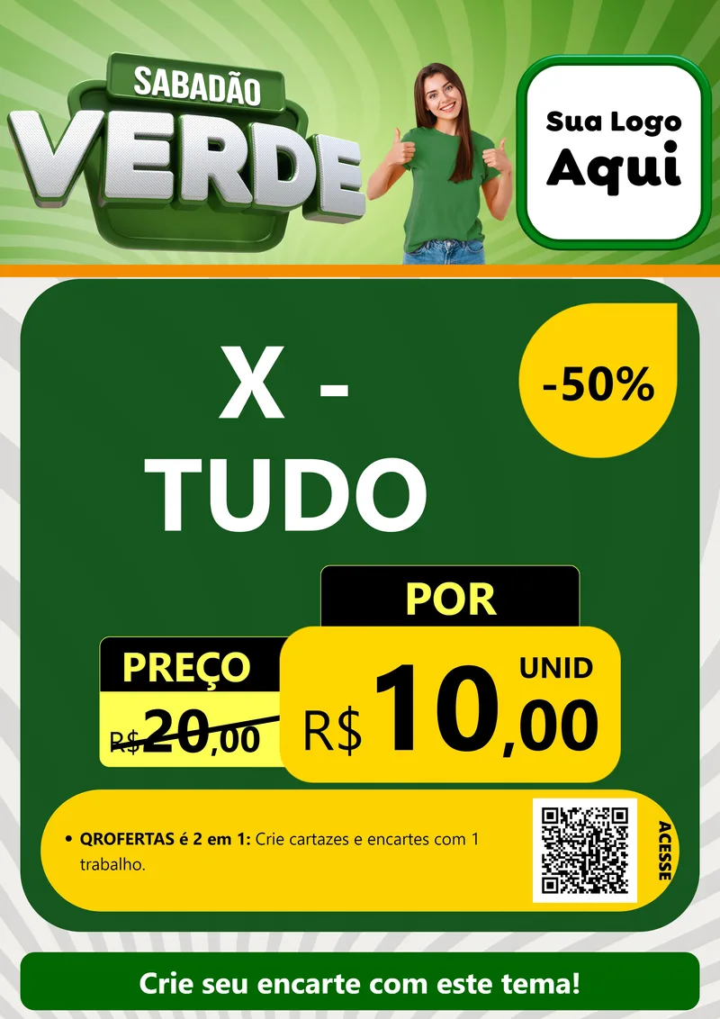 Modelo de Cartaz para Cartaz A4 Vertical com o tema Sabadão Verde para Hamburgueria