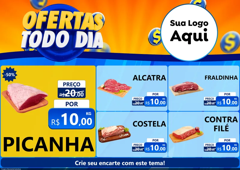 Modelo de Encarte para Encarte A4 Horizontal com o tema Ofertas Todo Dia para Açougue