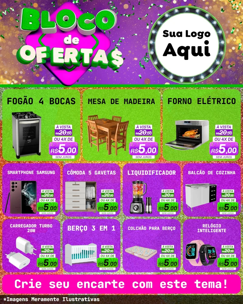 Modelo de Rede Social para Feed Instagram com o tema Bloco de Ofertas para Móveis e Eletro