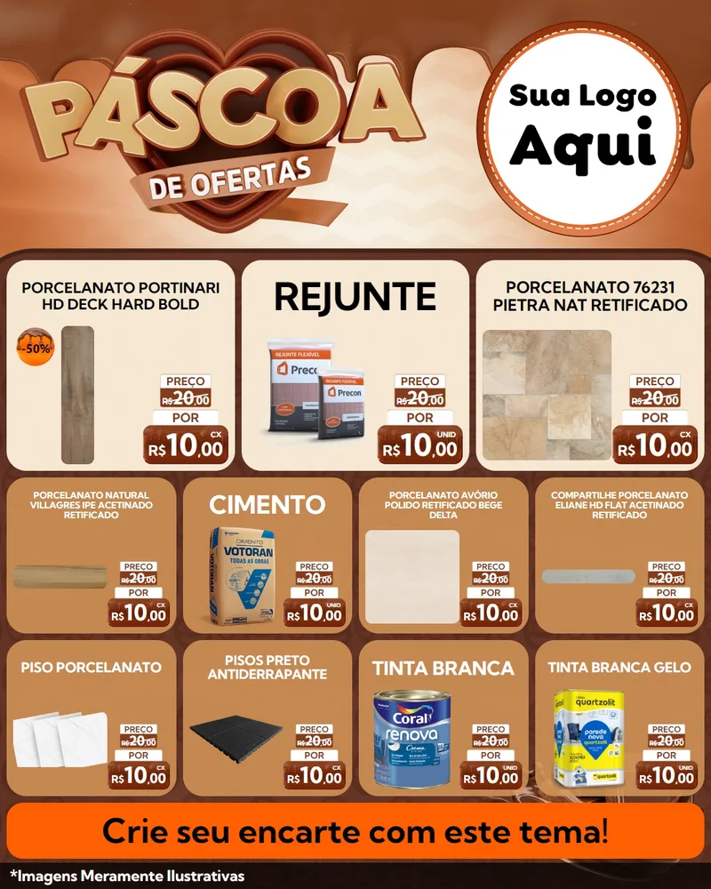 Modelo de Rede Social para Feed Instagram com o tema Páscoa de Ofertas para Pisos e revestimentos