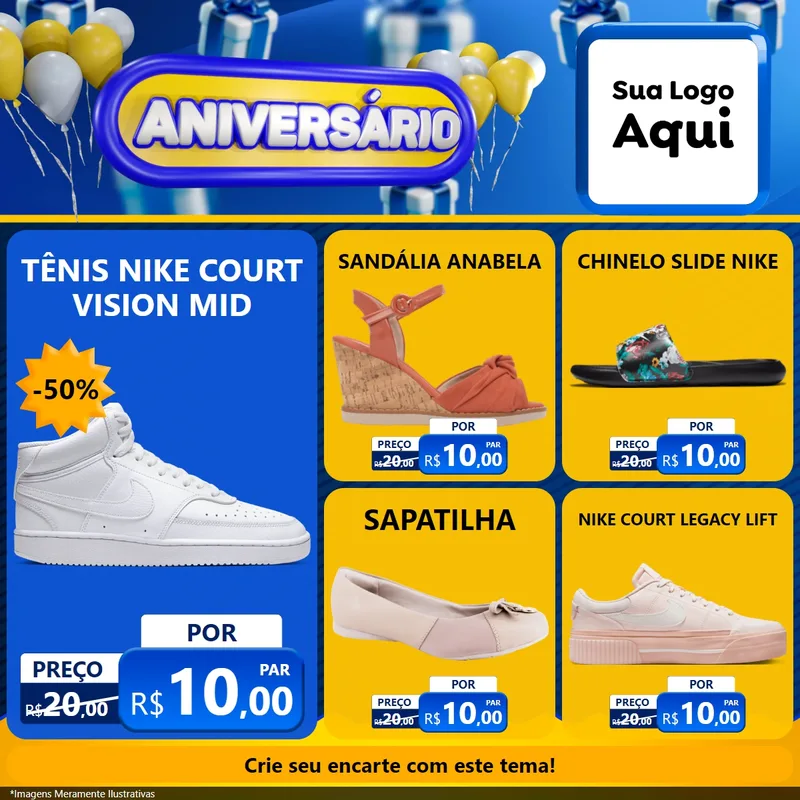 Modelo de Rede Social para Feed Facebook com o tema Aniversário para Calçados