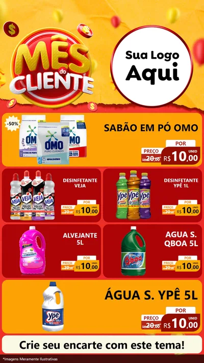 Modelo de TV para TV Vertical com o tema Mês do Cliente para Produtos de Limpeza