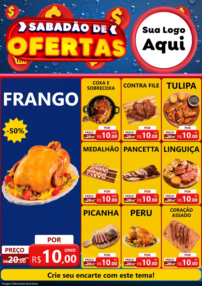 Modelo de Encarte para Encarte A4 Vertical com o tema Sabadão de Ofertas para Assados