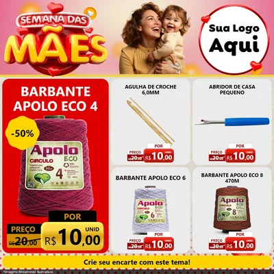 Modelo de Rede Social para Feed Facebook com o tema Semana das Mães para Armarinho e Aviamentos