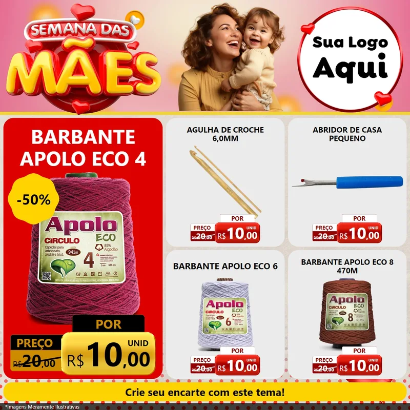 Modelo de Rede Social para Feed Facebook com o tema Semana das Mães para Armarinho e Aviamentos