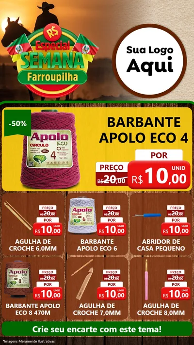 Modelo de Rede Social para Stories com o tema Especial Semana Farroupilha para Armarinho e Aviamentos