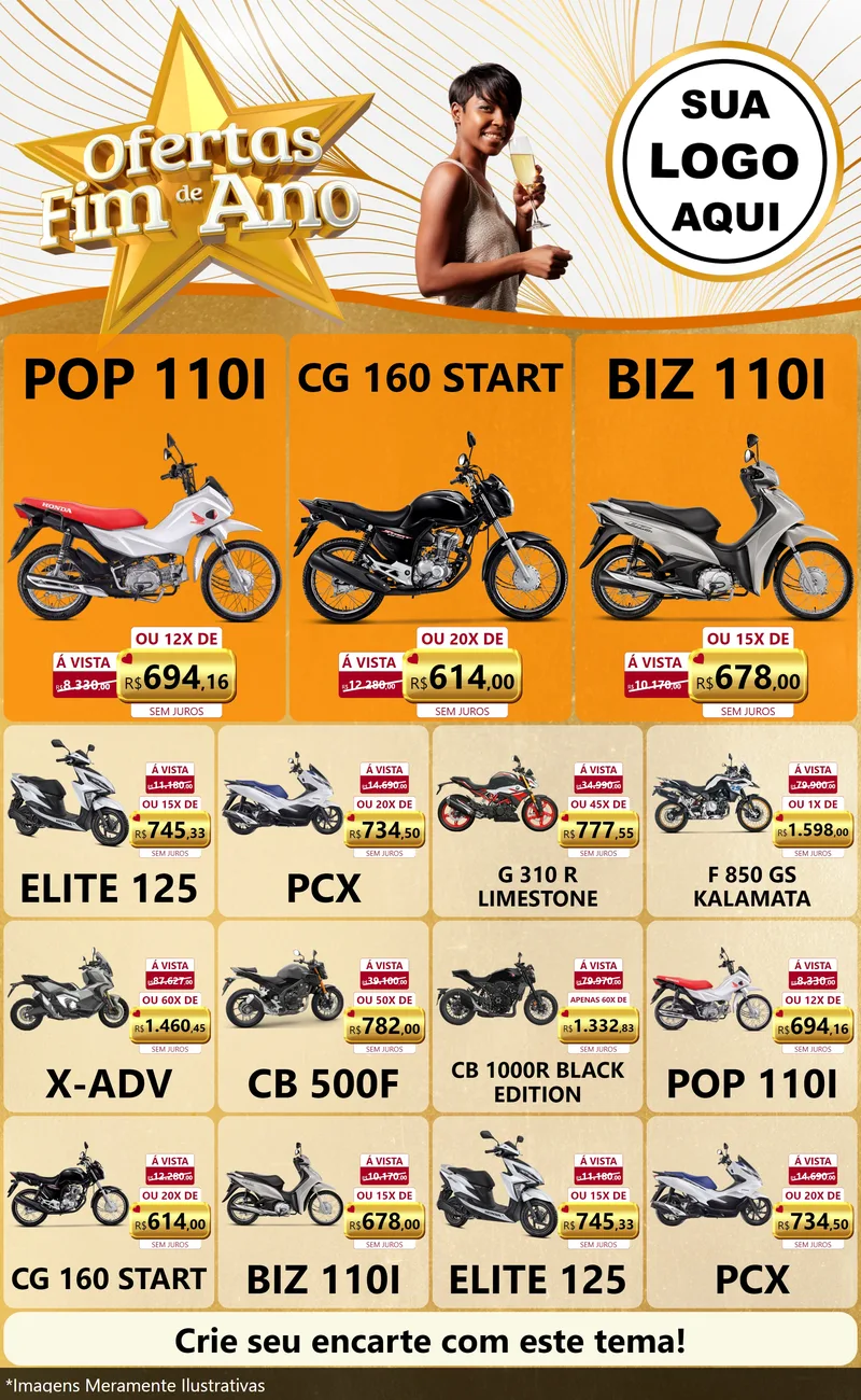 Modelo de Encarte para Encarte Grande com o tema Ofertas Fim de Ano para Concessionaria de Motos