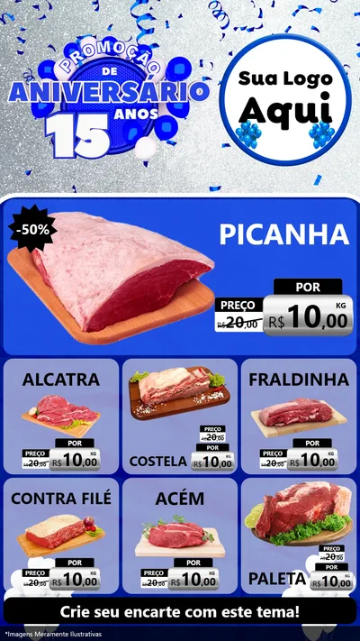 Modelo de Rede Social para Stories com o tema Promoção de Aniversário - 15 Anos para Açougue