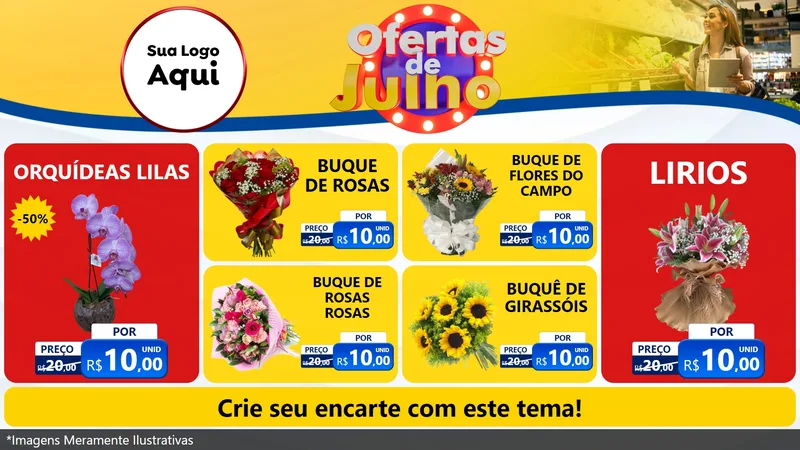 Modelo de TV para TV Horizontal com o tema Ofertas de Julho para Floricultura e jardim