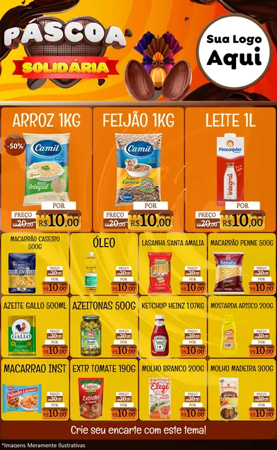 Modelo de Encarte para Encarte Grande com o tema Páscoa Solidária para Supermercado