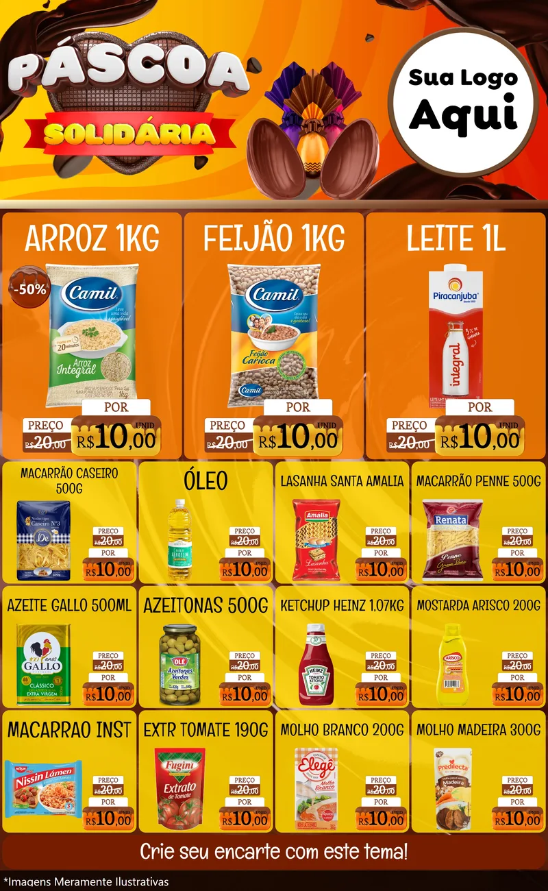 Modelo de Encarte para Encarte Grande com o tema Páscoa Solidária para Supermercado