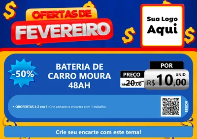 Modelo de Cartaz para Cartaz A4 Horizontal com o tema Ofertas de Fevereiro para Baterias Elétricas