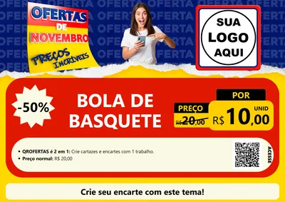 Modelo de Cartaz para Cartaz A4 Horizontal com o tema Ofertas de Novembro - Preços Incríveis para Artigos Esportivos