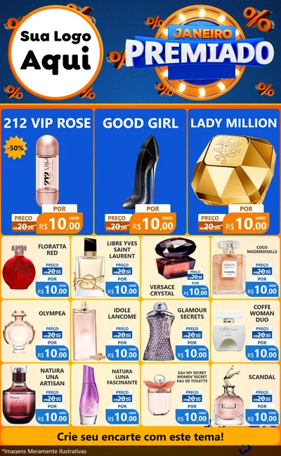 Modelo de Encarte para Encarte Grande com o tema Janeiro Premiado para Perfumes