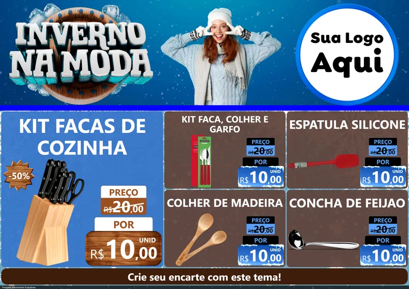 Modelo de Encarte para Encarte A4 Horizontal com o tema Inverno na Moda para Utilidades Domésticas