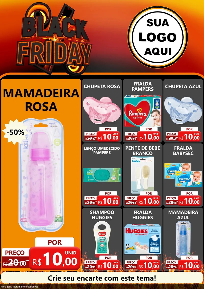 Modelo de Encarte para Encarte A4 Vertical com o tema Black Friday para Bebês