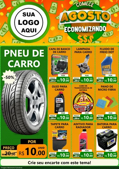 Modelo de Encarte para Encarte A4 Vertical com o tema Comece Agosto Economizando para Auto peças