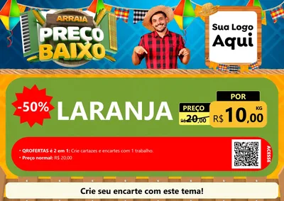 Modelo de Cartaz para Cartaz A4 Horizontal com o tema Arraiá de Preço Baixo - Junina para Hortifrúti