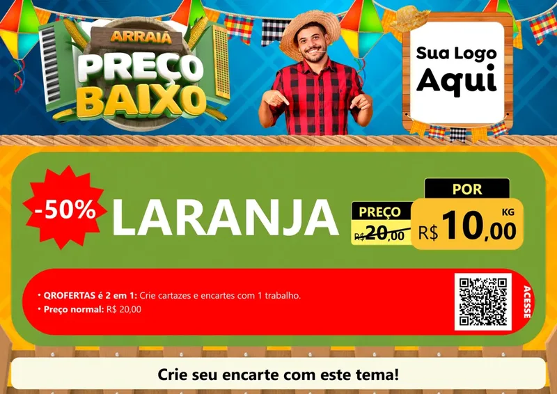 Modelo de Cartaz para Cartaz A4 Horizontal com o tema Arraiá de Preço Baixo - Junina para Hortifrúti