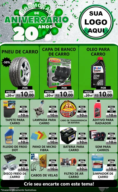 Modelo de Encarte para Encarte Grande com o tema Promoção de Aniversário - 20 Anos para Auto peças