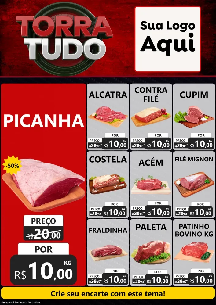 Modelo de Encarte para Encarte A4 Vertical com o tema Torra Tudo para Açougue