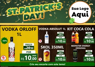 Modelo de Encarte para Encarte A4 Horizontal com o tema St Patriks Day para Distribuidora de bebidas