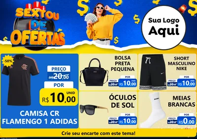 Modelo de Encarte para Encarte A4 Horizontal com o tema Sextou de Ofertas para Roupas e acessórios