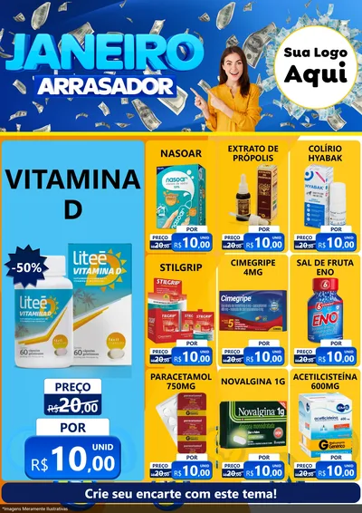 Modelo de Encarte para Encarte A4 Vertical com o tema Janeiro Arrasador para Farmácia
