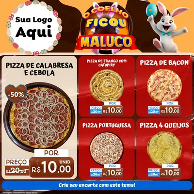 Modelo de Rede Social para Feed Facebook com o tema O Coelho Ficou Maluco - Páscoa para Pizzaria